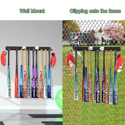 QBA Wall Mount Baseball Bat Holder, Heavy Duty Metal Bat Rack, Holds 22 Bats, Bats Organizer for Dugout Fence Home Garage (Black) - size: 22 Bats - Black