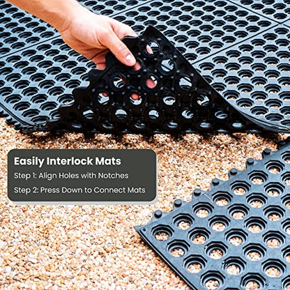 Envelor Interlocking Rubber Floor Tiles with Drainage Holes Anti Fatigue Garage Floor Mat Non Slip Wet Area Mat for Bar, Kitchen, Restaurant, Outdoor, Modular Snap Together 4-Pack, 36 x 36 inches - size: 36 x 36 Inches, 4 Pack