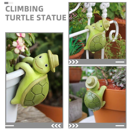 Cabilock Resin Climbing Turtle Pot Hugger Miniature Tortoise Plant Pot Hanger for Flower, Aquarium & Fence Cute Animal Garden Statue, Outdoor & Indoor Decor, Green