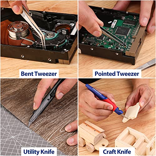WORKPRO 33PCS Precision Repair Tool Set Includes Pliers Set, Screwdrivers Set, Craft & Utility Knife, Tweezers, Electronic Repair Tool Kit with Pouch for Laptops, Phones, Computer & Gaming Accessories