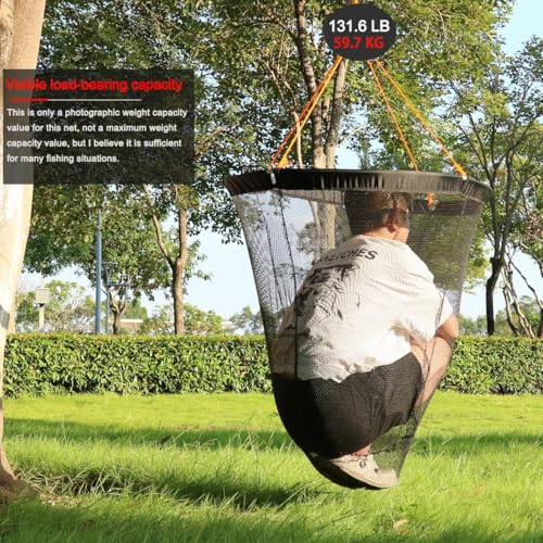 Large Collapsible Bridge Pier Fishing Net Landing Net with Rod, High Load Aluminum Ring Drop Net for Saltwater and Freshwater Pier Fishing Basket with 49.2 ft. Rope - color: Black, size: 23.6 x 23.6 x 27.5", style: 0.99*0.59 in Mesh