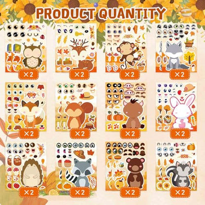 24 Sheets Fall Stickers for Kids Toddlers, Autum Animal Stickers Make-a-face Sticker Make Your Own Sticker 8 Designs of Animal Owl Squirrel Hedgehog Fox Fall Party Decorations Supplies - style: Fall Animal Stickers
