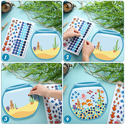 32 Pcs 100 Days of School Sticker Scene for Kids, Fun Vivid Fish Tank Stickers Toddler Preschool Build a Scene Crafts for School Classroom Activity Birthday Party, Backgrounds and Sticker Sheets Set