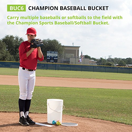 Champion Sports 6 Gallon Bucket with Padded Soft Seat Lid - Durable Construction - Balls Not Included - Ideal for Baseball, Softball, T-Ball, Practice Balls, and Lacrosse – White