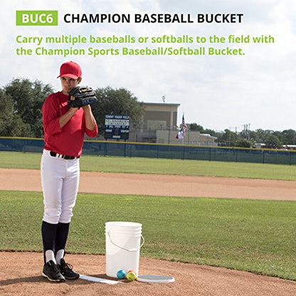 Champion Sports 6 Gallon Bucket with Padded Soft Seat Lid - Durable Construction - Balls Not Included - Ideal for Baseball, Softball, T-Ball, Practice Balls, and Lacrosse – White