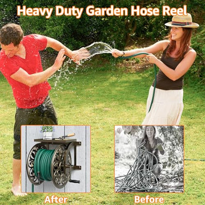 Garden Wall Mount Hose Reel, Decorative Hose Reel, Garden Heavy-Duty Water Hose Holder Winder, Holds 200-Feet of 5/8-Inch Hose