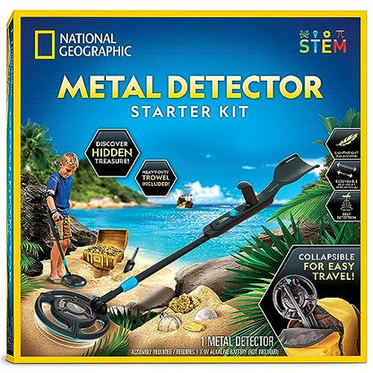 National Geographic Starter Metal Detector Kit for Kids - Kids Metal Detector with 7.4" Waterproof Coil & Trowel, Lightweight Gold Detector, Beach Detecting, Gift for Boys & Girls