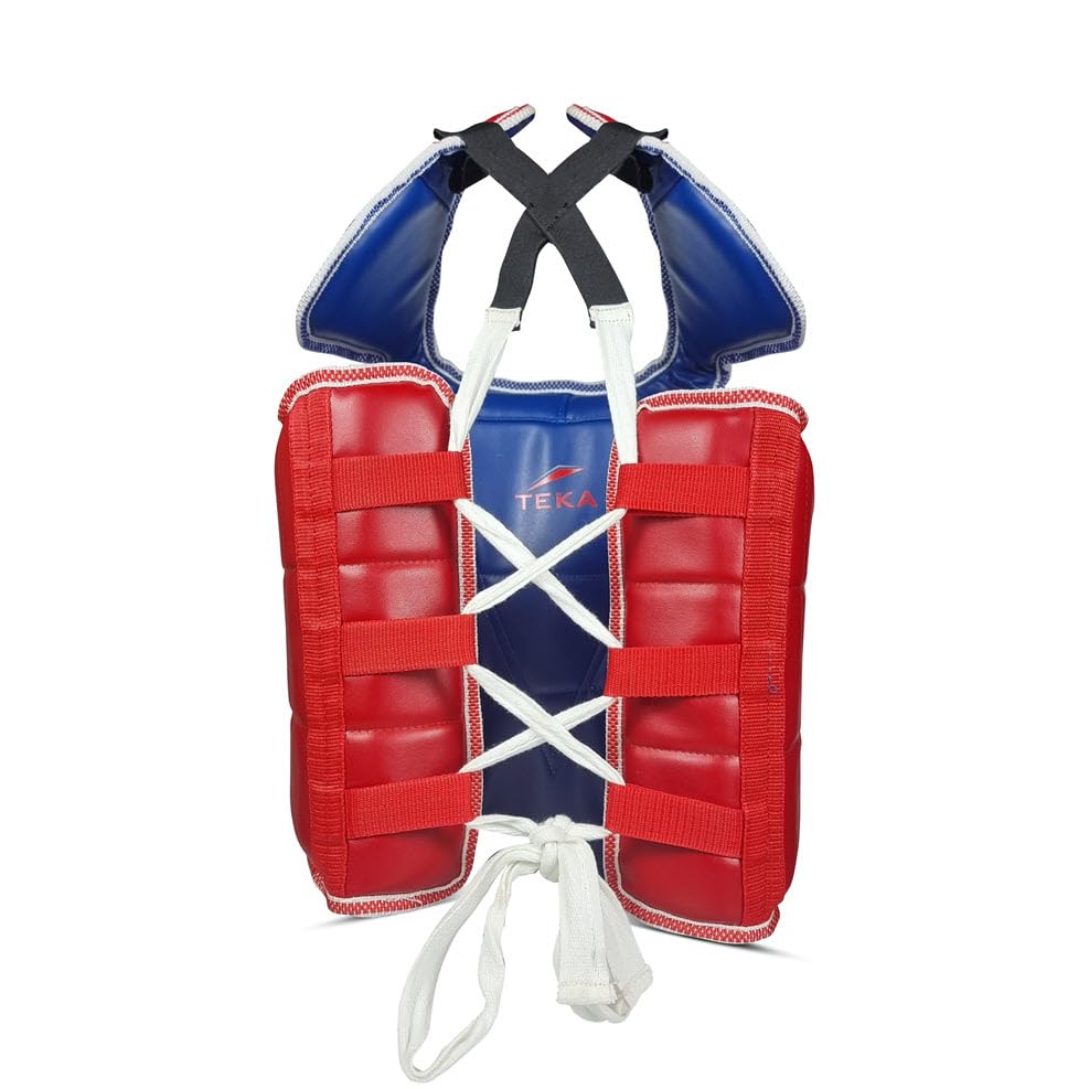 Chest Protector for Kickboxing, Sparring Training Heavy Punching, Boxing Body Protector Adjustable Shield, Martial Arts Upper Belly Protection Pad, Taekwondo - size: X-Large (Red/blue)