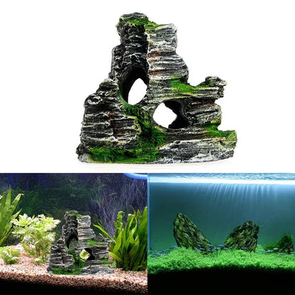 Aquarium Rock Cave Ornament, Resin Mountain View Hideout Decor for Fish Tank, Safe Shelter for Small Fish and Shrimp