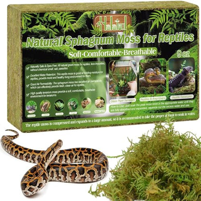 9OZ Natural Sphagnum Moss for Reptiles- 14QT Green Moss for Terrarium Plants Long Fiber Reptile Moss for Leopard Gecko Snake Hamsters Tortoises Frogs Lizards Salamanders