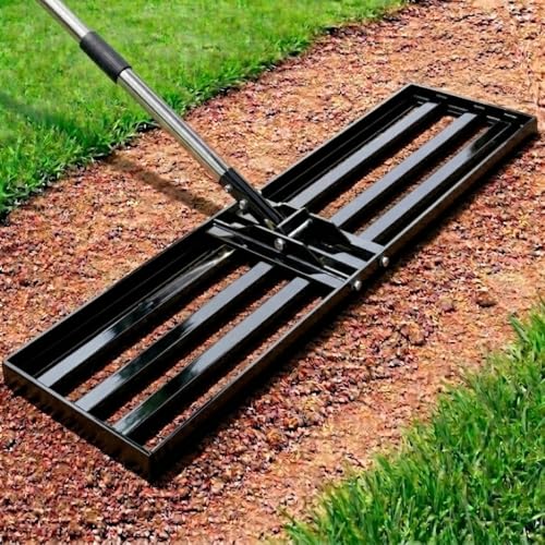 30x10 inch Lawn Leveling Rake, Yumatum 72" Effort Saving Lawn Leveler Tool, Stainless Steel Handle Lawn Leveler for Golf Course Yard Pasture Garden, Professional Lawn Care Landscape Rake