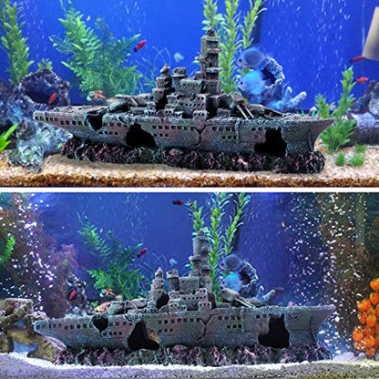Uniclife Aquarium Shipwreck Decoration Resin Sunken Ship Decor Ornament for Small Betta Fish Tank