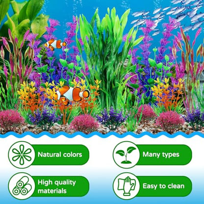 Fish Tank Decorations Plants, 20pcs Aquarium Decorations Plants Plastic, Fish Tank Accessories, Fish Cave and Hideout Ornaments, Aquarium Decor