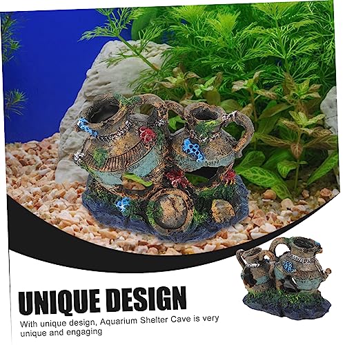Ipetboom Aqua Hideout Vase Decor Fish Tank Decor Fish Tank Ornaments Safe Aquarium Cave Underwater Resin Barrel Ornament Broken Pot Shaped Shrimp Hideout Binaural Decorate Pet House