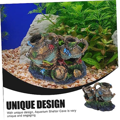 Ipetboom Aqua Hideout Vase Decor Fish Tank Decor Fish Tank Ornaments Safe Aquarium Cave Underwater Resin Barrel Ornament Broken Pot Shaped Shrimp Hideout Binaural Decorate Pet House