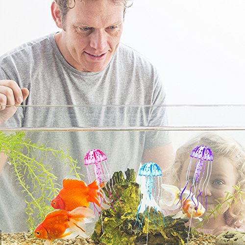 Aquarium Artificial Glowing Jellyfish Fish Tank Ornament Aquarium Silicone Decoration, 6 Pack, 1 Yr Warranty