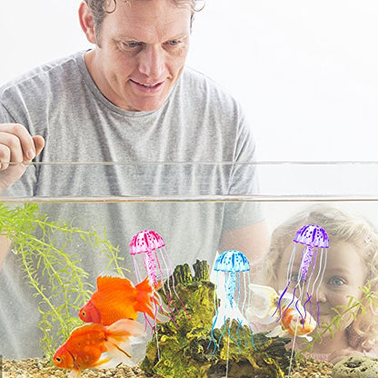Aquarium Artificial Glowing Jellyfish Fish Tank Ornament Aquarium Silicone Decoration, 6 Pack, 1 Yr Warranty