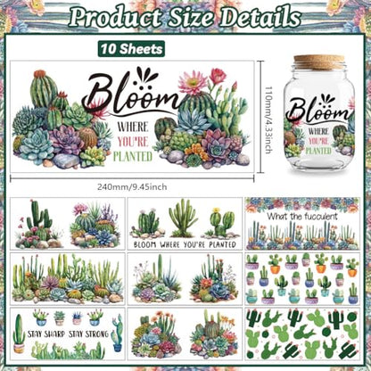 UV DTF Cup Wraps Transfer Stickers Cactus Pattern, 10 Sheets Waterproof Custom Vinyl Transfer Sticker 16oz Coffee Glass Cup Tumbler Bottle Mug Decals for Men Women - style: Cactus
