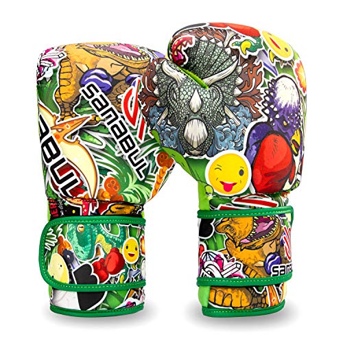 Sticker Bomb Adult Boxing Gloves - color: Dino Jungle, size: 10 OZ