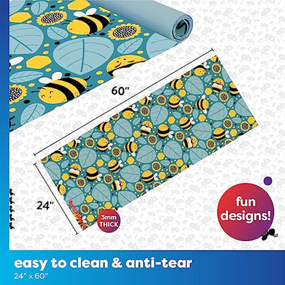 Antsy Pants Kids Yoga Mat - Non-Slip Exercise Mat, 60" x 24", 3mm - color: Yellow Bumble Bees