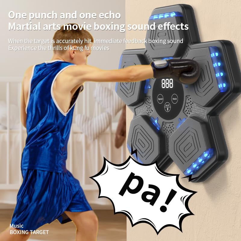 HOTSEVEN 2025 Music Boxing Machine with Boxing Gloves, Smart Bluetooth Boxing Machine with LED Electronic Wall Mounted, Music Boxing Target Workout Punching Equipment for Home(Upgrade) - style: QJB-22(pentagon)