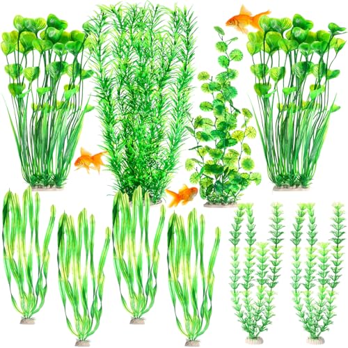 10 Pcs Large Christmas Aquarium Artificial Plants Decorations, Tall Plastic Fish Tank Plant Decorations for Household and Office Aquarium Christmas Decor(Green) - color: Green