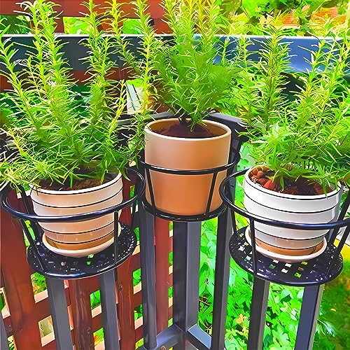 Iron Art Metal Railing Flower Pot Hanging Basket for Indoor Pot Holder Hanger 3 Pack Outdoor Plants Perfect for Porches and Patio Decor (Black)