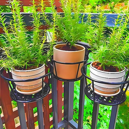 Iron Art Metal Railing Flower Pot Hanging Basket for Indoor Pot Holder Hanger 3 Pack Outdoor Plants Perfect for Porches and Patio Decor (Black)