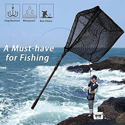 SAN LIKE Fishing Net Fish Landing Net Collapsible Fish Net with Anti-Slip Telescoping Rubber Pole Handle for Kids Adults in Saltwater Freshwater Multi-Size Extending to 37/42/43/51/69/71/89/98inch - color: Fiberglass pole,length 38.2" to 70.9"