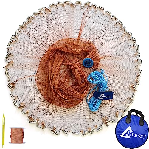Saltwater American Fishing Cast Net 3/8inch Mesh Size for Bait Shrimp Trap Fish Heavy Duty Sinkers Throw Net 3FT/4FT/5FT/6FT/7FT/8FT/9FT/10FT Radius - color: yellow, size: 4FT Radius, style: Zinc-iron--tire Lines -3/8" Mesh 1lb/Ft