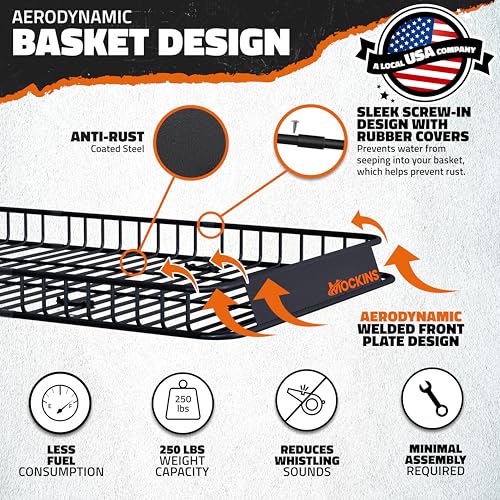 Mockins 90"x50"x6" XXL Heavy Duty Roof Rack Cargo Basket 2-Size Extendable | 250 Lbs Cap Steel Luggage Carrier for Car Rooftop Set w/ Straps| All-Weather Roof Cargo Carrier for SUV, RV, & Large Vehicles - size: Basket: 90"x50"x6"