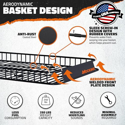 Mockins 90"x50"x6" XXL Heavy Duty Roof Rack Cargo Basket 2-Size Extendable | 250 Lbs Cap Steel Luggage Carrier for Car Rooftop Set w/ Straps| All-Weather Roof Cargo Carrier for SUV, RV, & Large Vehicles - size: Basket: 90"x50"x6"