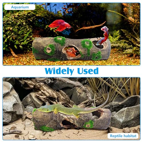 2 PCS Small Tree Trunk Aquarium Fish Tank Ornament, Betta Fish Hideout Caves, Resin Moss Tree Trunk Aquarium Decoration with Holes and Caves