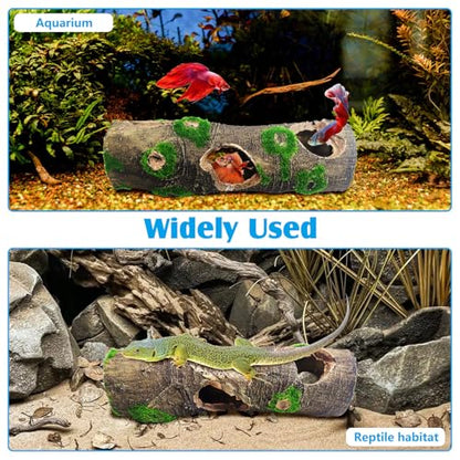 2 PCS Small Tree Trunk Aquarium Fish Tank Ornament, Betta Fish Hideout Caves, Resin Moss Tree Trunk Aquarium Decoration with Holes and Caves