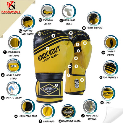 Boxing Gloves & Muay Thai Shin Guards for Men and Women, MMA Kickboxing Shin Pads Set, Adjustable Shin Guards with Instep Protection, Sparring & Martial Arts Training Gear - color: Gray-Yellow, size: 14 oz