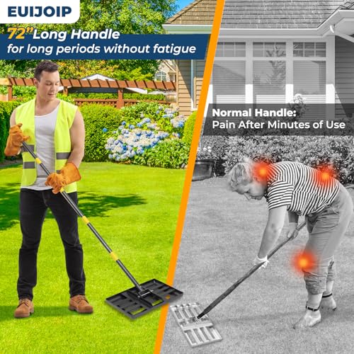 Professional Lawn Leveling Rake with 17x10in Heavy-Duty Stainless Steel Head & 72" Adjustable Handle - Grass Leveling Tool for Quick Soil Grading, Thatch Removal and Yard Maintenance - size: 17x10", 72"