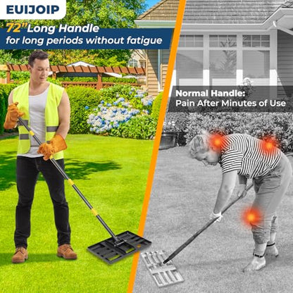 Professional Lawn Leveling Rake with 17x10in Heavy-Duty Stainless Steel Head & 72" Adjustable Handle - Grass Leveling Tool for Quick Soil Grading, Thatch Removal and Yard Maintenance - size: 17x10", 72"