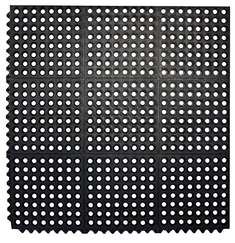 Envelor Interlocking Rubber Floor Mat Restaurant Kitchen Mat for Floor Anti Fatigue Bar Mat Door Mat Non - Slip Mat Indoor Outdoor Shower Pool Drainage Mat Durable Garage Flooring 36 x 36 Inch - size: 36"L x 36"W x 0.5"Th