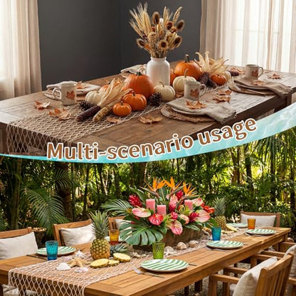 SATINIOR 6 Pcs Fish Net Party Decorations Fishing Net Table Runner 12x72'' Decorative Nautical Cotton Fishnet for Pirate Mermaid Hawaiian Ocean Beach Under the Sea Themed Party Decor (Natural)