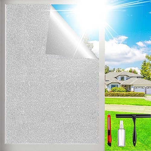 Frosted Window Privacy Film Glass Window Film Sun Blocking, Static Clings Removable Frosting Bathroom Door Window Covering, White,35.4 Inch x 78.74 Inch - color: Frosting White, size: 35.4inch x 78.74 inch