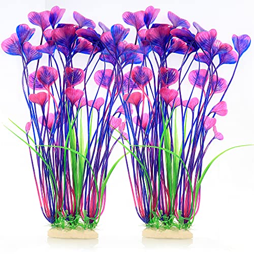 Fish Tank Decorations Plastic Plants Large,Aquarium Artificial Plants Decoration Ornament Safe for All Fish-16 inch 2Pcs (Purple 2 pcs) - color: Purple 2 Pcs