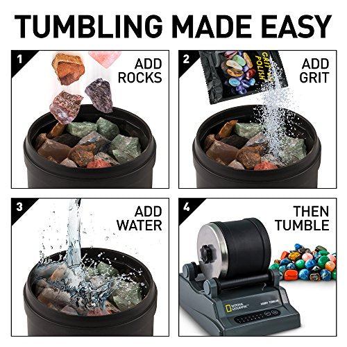National Geographic Hobby Rock Tumbler Kit - Rock Polisher for Kids & Adults, Noise-Reduced Barrel, Grit, 2.5 Pounds Raw Gemstone & Jasper Mix, Great STEM Hobby Kit - style: Hobby Kit with 2 lbs. Rocks