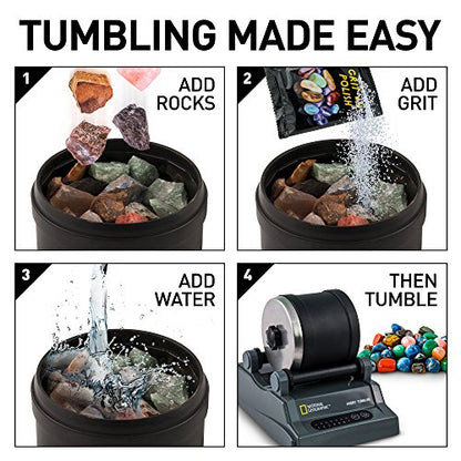 National Geographic Hobby Rock Tumbler Kit - Rock Polisher for Kids & Adults, Noise-Reduced Barrel, Grit, 2.5 Pounds Raw Gemstone & Jasper Mix, Great STEM Hobby Kit - style: Hobby Kit with 2 lbs. Rocks