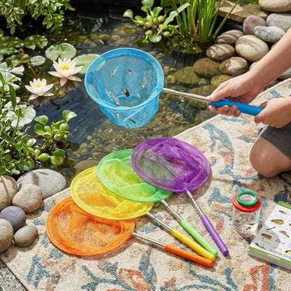 Kids Telescopic Butterfly Fishing Nets for Kids Catching Insect Net Outdoor Tools for Catching Bugs Fish Insect Ladybird, Extendable 34 Inches and Anti Slip Grip - color: yellow-2