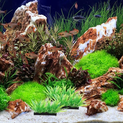 POPETPOP 3Pcs Aquarium Fake Plants Realistic Plastic Fish Tank Decoration Artificial Aquatic Grass for Fresh and Saltwater 4.72X3.93X1.65 Inches
