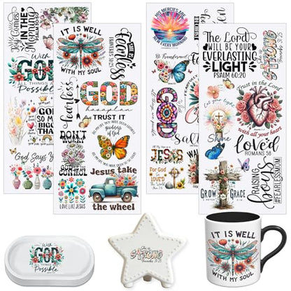 4 PCS Bible Verse UV DTF Cup Wraps, Waterproof Transfer Stickers for Tumblers and Mugs, Durable Rub-on Decals for Smooth and Flat Surfaces - style: bible verse