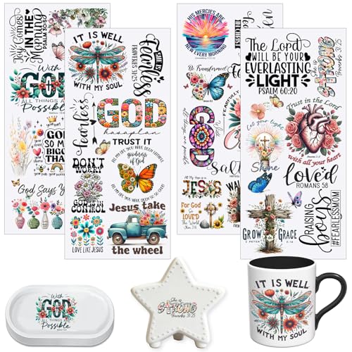 4 PCS Bible Verse UV DTF Cup Wraps, Waterproof Transfer Stickers for Tumblers and Mugs, Durable Rub-on Decals for Smooth and Flat Surfaces - style: bible verse