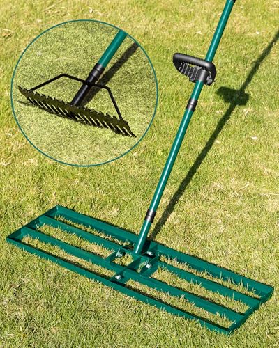 Lawn Leveling Rake 33x10'', Yard Leveling Rake with 78'' Back-Saving Adjustable Handle, Stainless Steel Lawn Leveler Tool with 17'' Tines Head for Garden, Backyard, Farm, Golf Course - style: 33’‘x10’‘ with 17'' Bow Rake