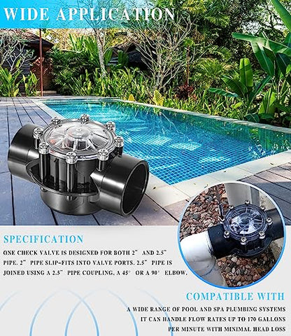 Replacement for Jandy 7305 Check Valve 180 Degree 2 Inch to 2.5 Inch Check Valve Compatible with Straight Through Flow Fit for Pools and Spas