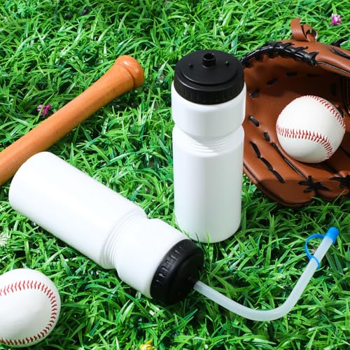 Lacrosse Water Bottles with Straw, for Hockey Football, White - color: White